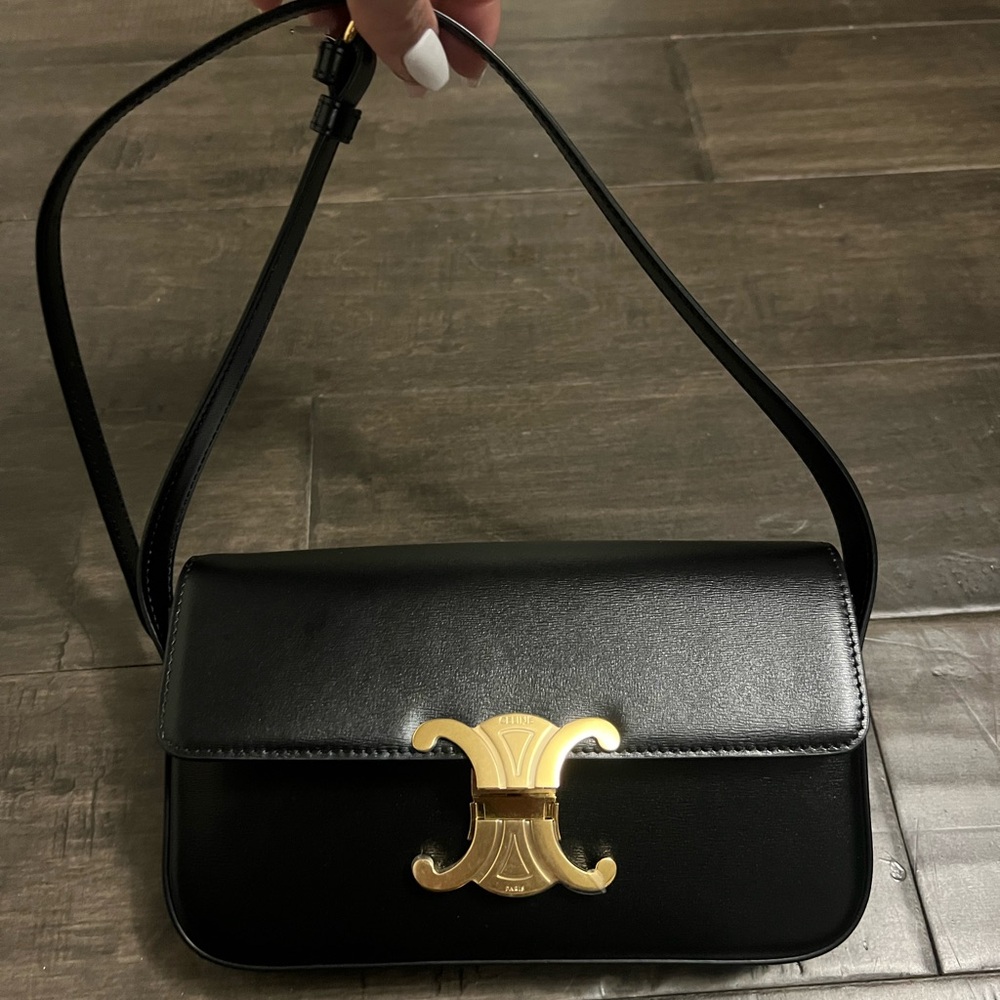 Celine Black Shoulder Bag with Gold Accent
